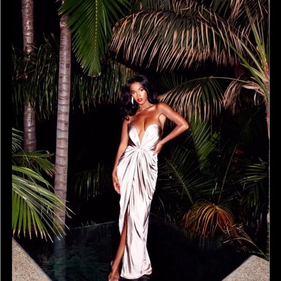 House Of CB 'Sigourney' Mink Satin Draped Front Maxi Dress NWOT - Picture 7 of 15